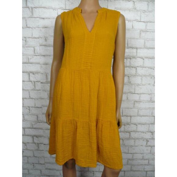 Michael Stars Amber Yellow Cotton Gauze Tiered Daisy Dress Medium NEW - Picture 2 of 9